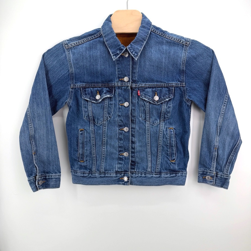 Levi's Premium Trucker Jacket Women S Blue Big E Medium Wash Ex Boyfriend Denim